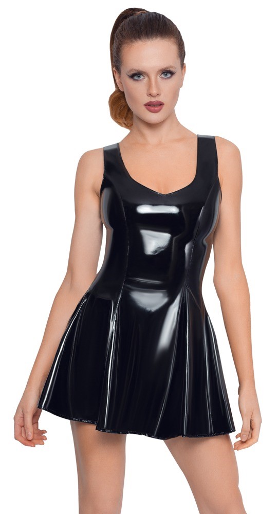 Czarna Mini sukienka z winylu Sue Black Level do seksu