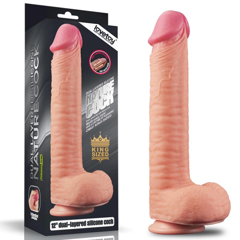Lovetoy 12"" Dual Layered Platinum Silicone Cock Dildo Realistyczne zabawka do zabaw erotycznych