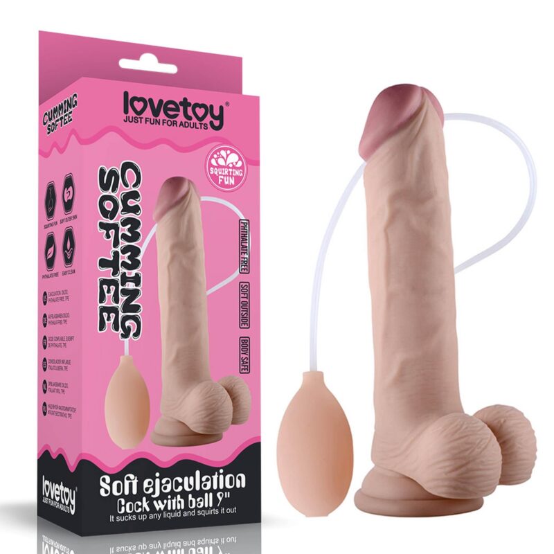 Lovetoy 9"" Soft Ejaculation Cock With Ball Dildo Realistyczne zabawka do zabaw erotycznych