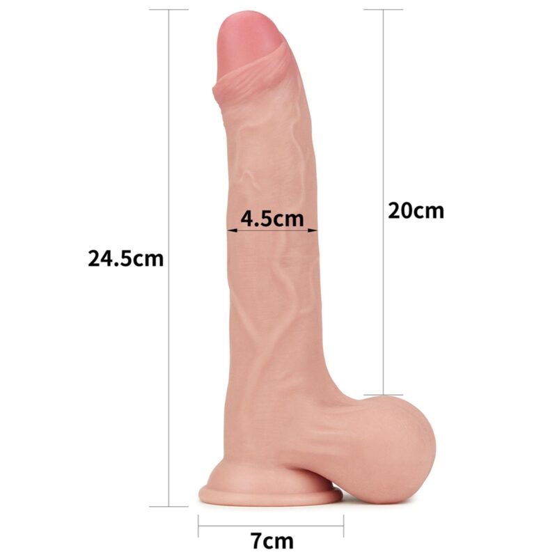 Lovetoy 9.5'' Sliding Skin Dual Layer Dong - Whole Testicle Dildo Realistyczne zabawka do zabaw erotycznych