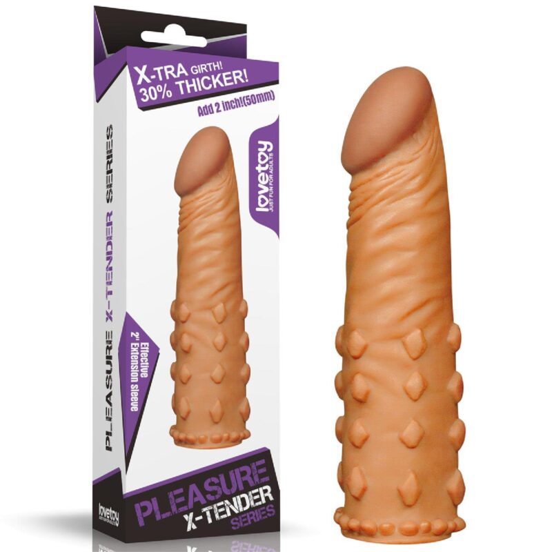 Lovetoy Add 2"" Pleasure X Tender Penis Sleeve Brown Nakładki Przedłużki zabawka do zabaw erotycznych