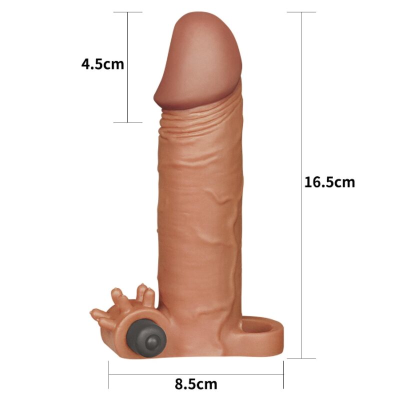 Lovetoy Add 2"" Pleasure X Tender Vibrating Penis Sleeve Brown Nakładki Przedłużki zabawka do zabaw erotycznych