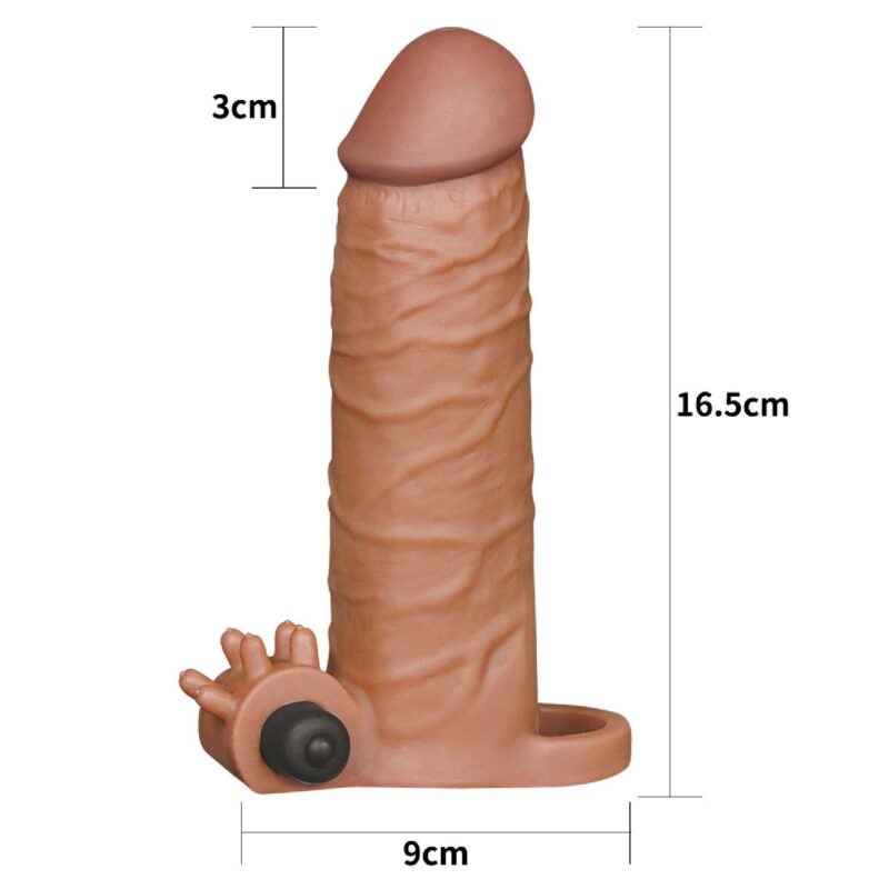 Lovetoy Add 2"" Pleasure X Tender Vibrating Penis Sleeve Brown Nakładki Przedłużki zabawka do zabaw erotycznych