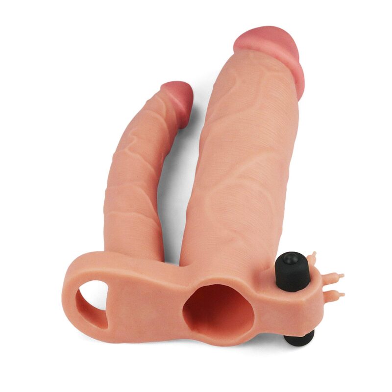 Lovetoy Add 3"" Pleasure X Tender Vibrating Double Penis Sleeve Nakładki Przedłużki zabawka do zabaw erotycznych