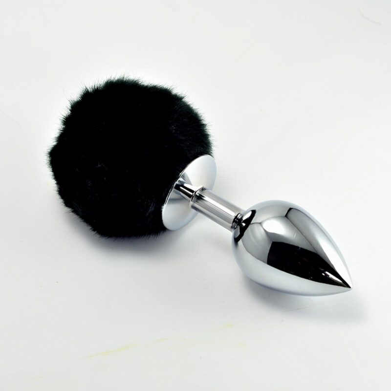 Lovetoy Pompon Metal Plug Large Black Anal Biżuteria analna zabawka do zabaw erotycznych