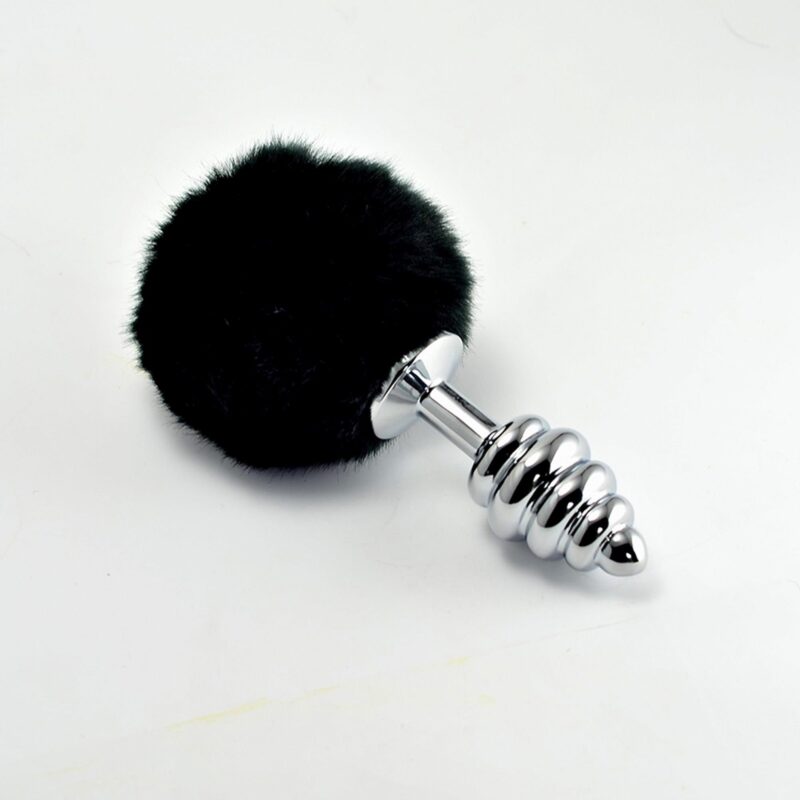 Lovetoy Spiral Pompon Metal Plug Black Anal Biżuteria analna zabawka do zabaw erotycznych