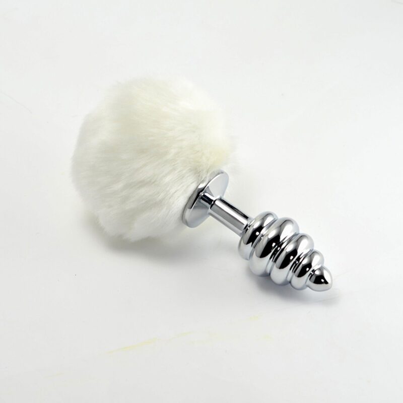 Lovetoy Spiral Pompon Metal Plug  White Anal Biżuteria analna zabawka do zabaw erotycznych